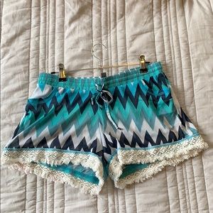 Mesh beach shorts with crochet trim small